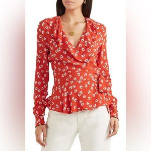 Ganni Red Floral Blouse
